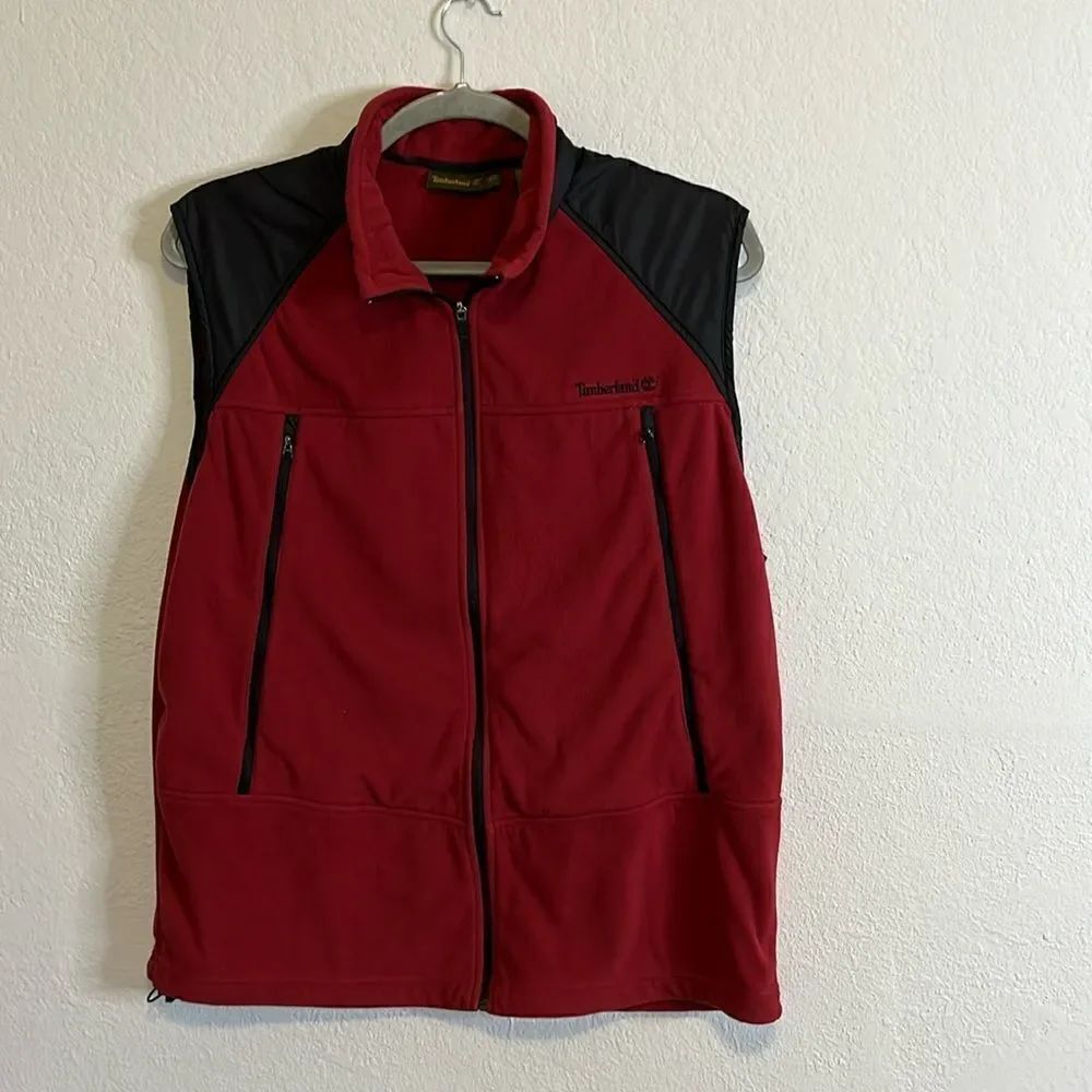 Timberland Fleece Zip Up Vest Size XL GUC Maroon/black